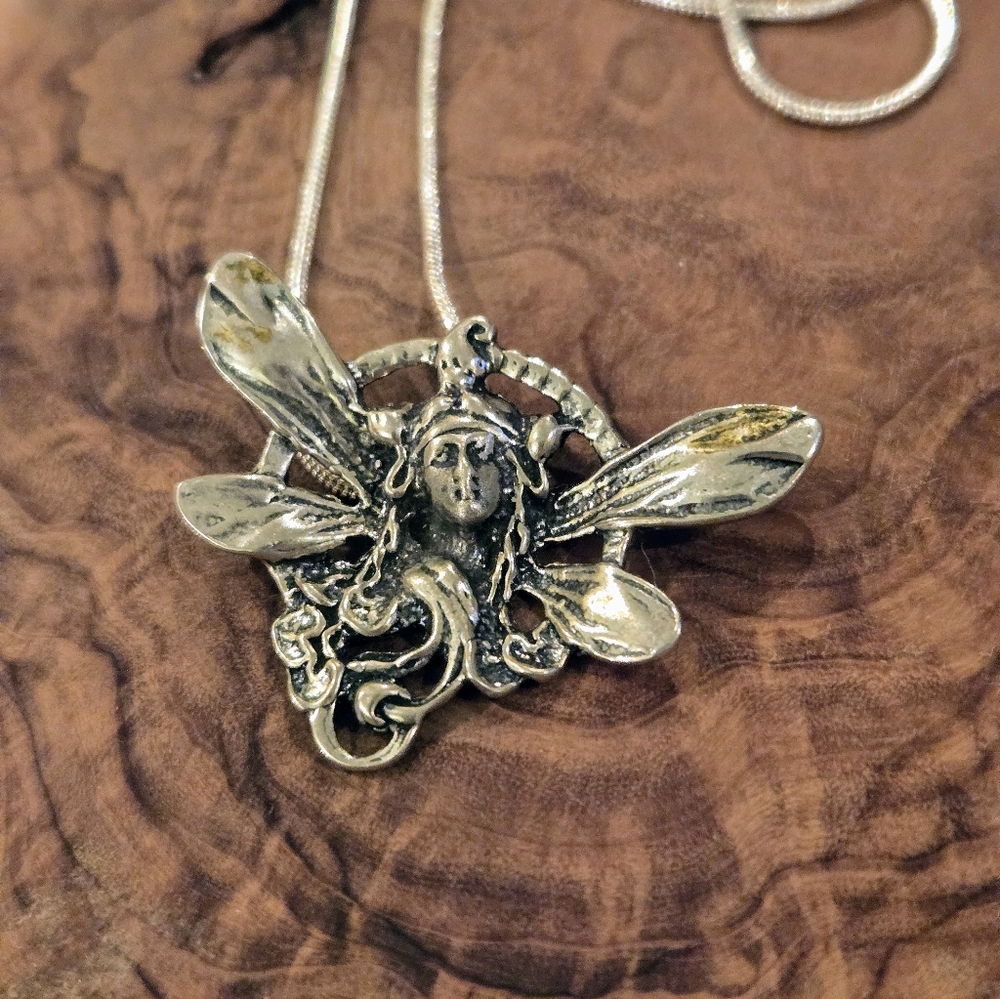 Art Nouveau Sterling 925 Fairy Pendant Necklace